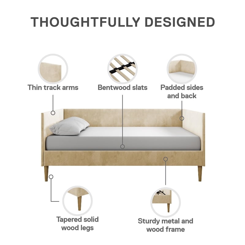 DHP Franklin Mid Century Upholstered Daybed Full Size in Tan Velvet