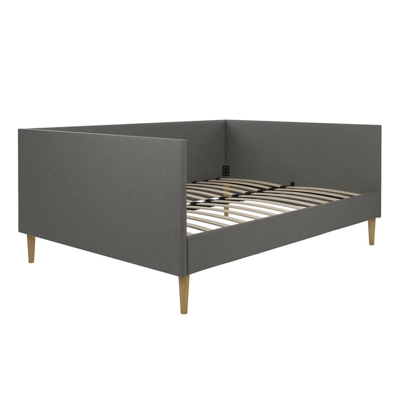 DHP Franklin Mid Century Upholstered Daybed Full Size in Grey Linen