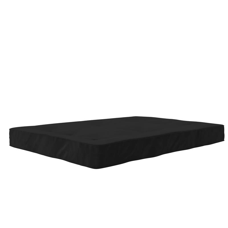DHP Monty Full Size Espresso Wood Arm Futon Frame with 8 Thermobonded High Density Polyester Fill Futon Black Microfiber Mattress 