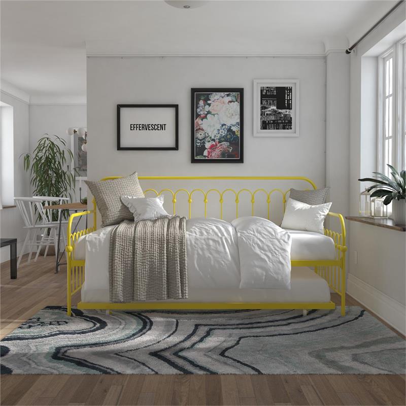 Novogratz Bright Pop Metal Daybed with Roll Out Trundle in Yellow