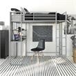 DHP Alana Twin Metal Loft Bed with Desk in Silver