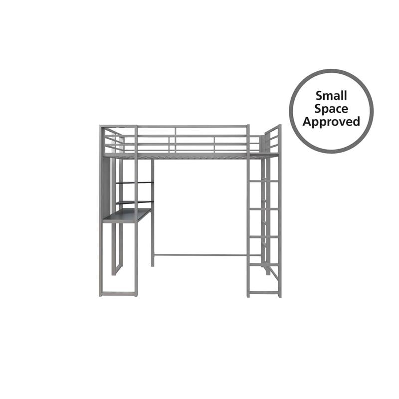 DHP Alana Twin Metal Loft Bed with Desk in Silver