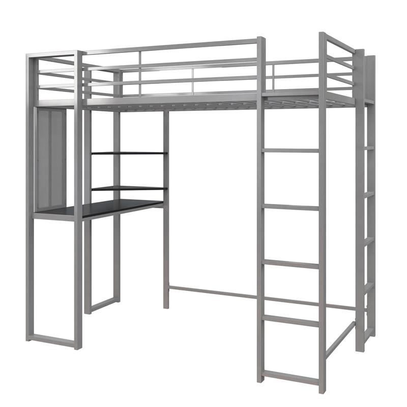 DHP Alana Twin Metal Loft Bed with Desk in Silver