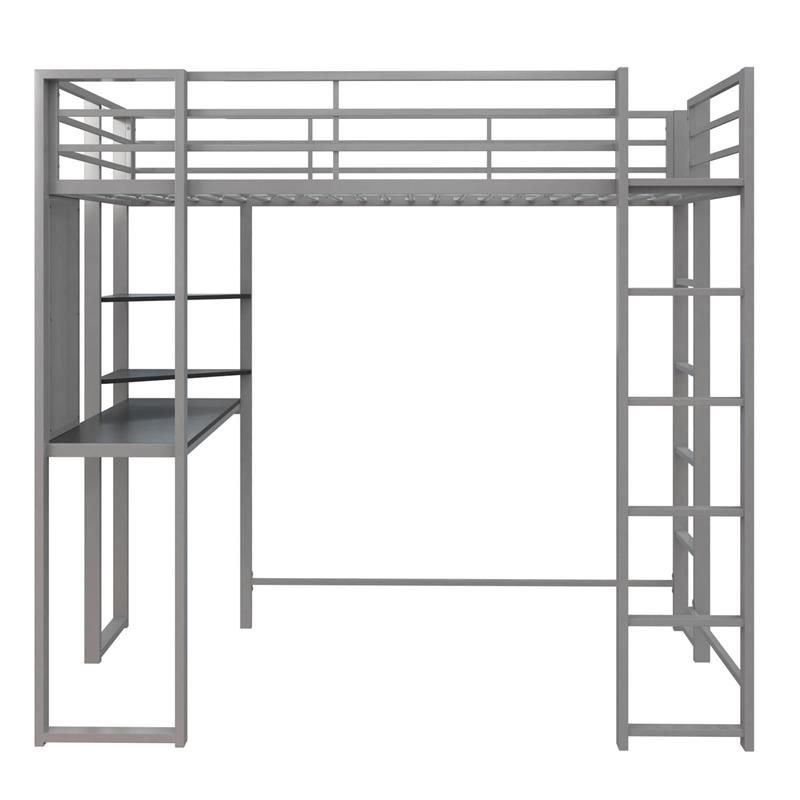 DHP Alana Twin Metal Loft Bed with Desk in Silver