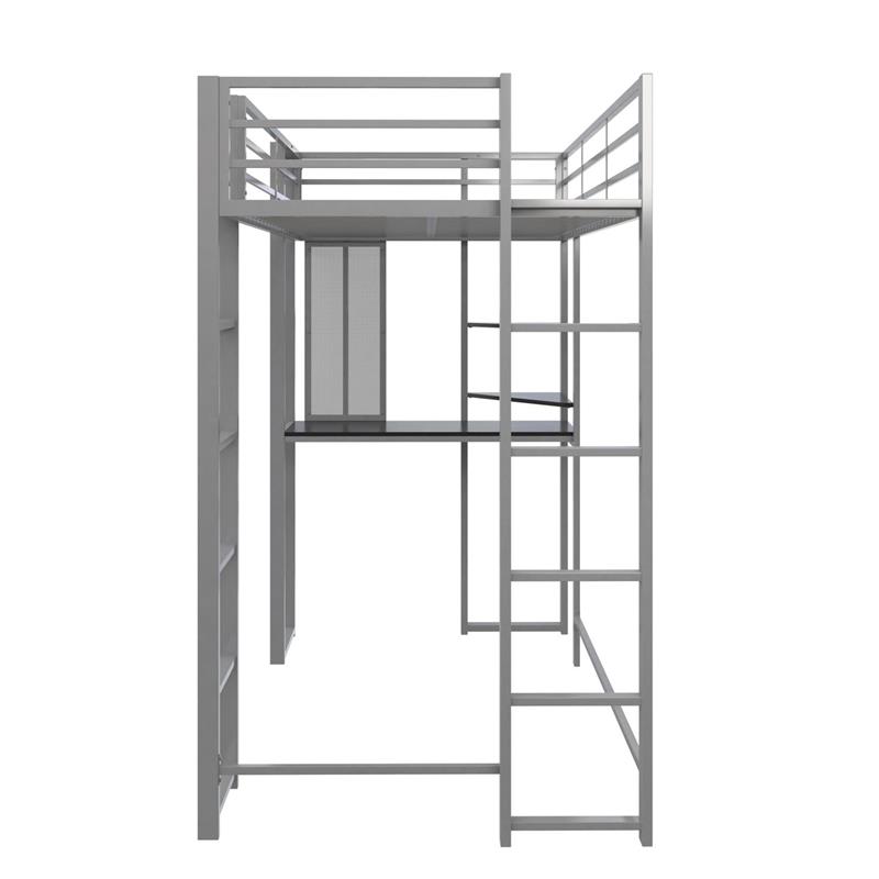 DHP Alana Twin Metal Loft Bed with Desk in Silver
