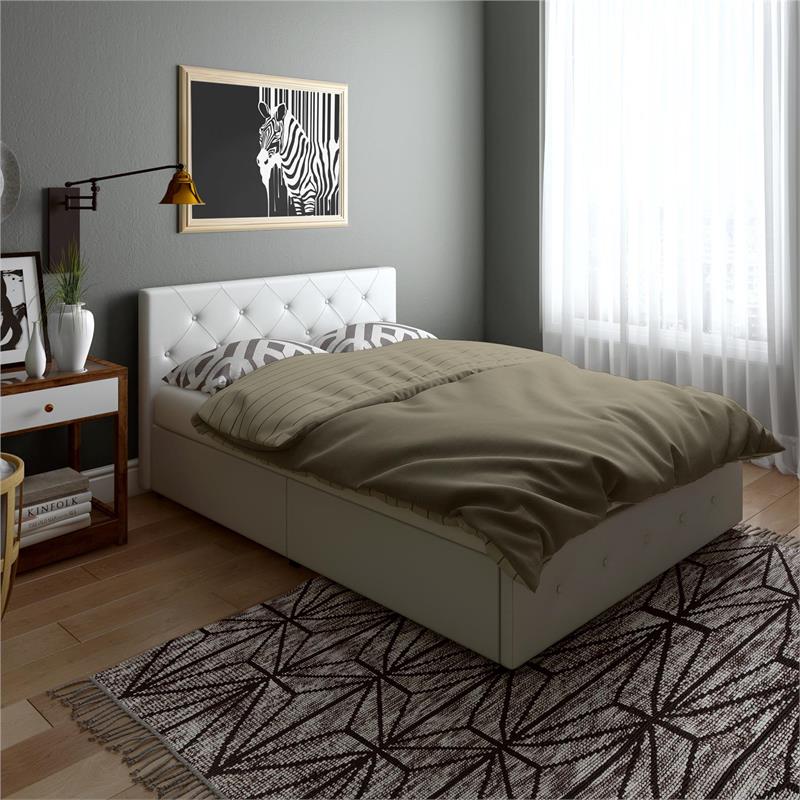 DHP Dean White Faux Leather Upholstered Queen Bed with Storage