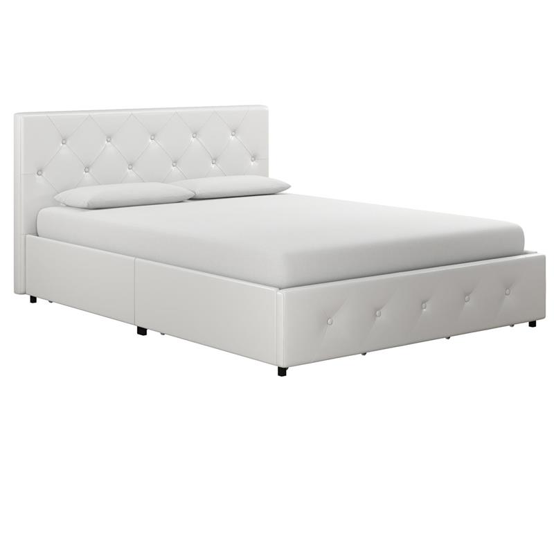DHP Dean White Faux Leather Upholstered Queen Bed with Storage