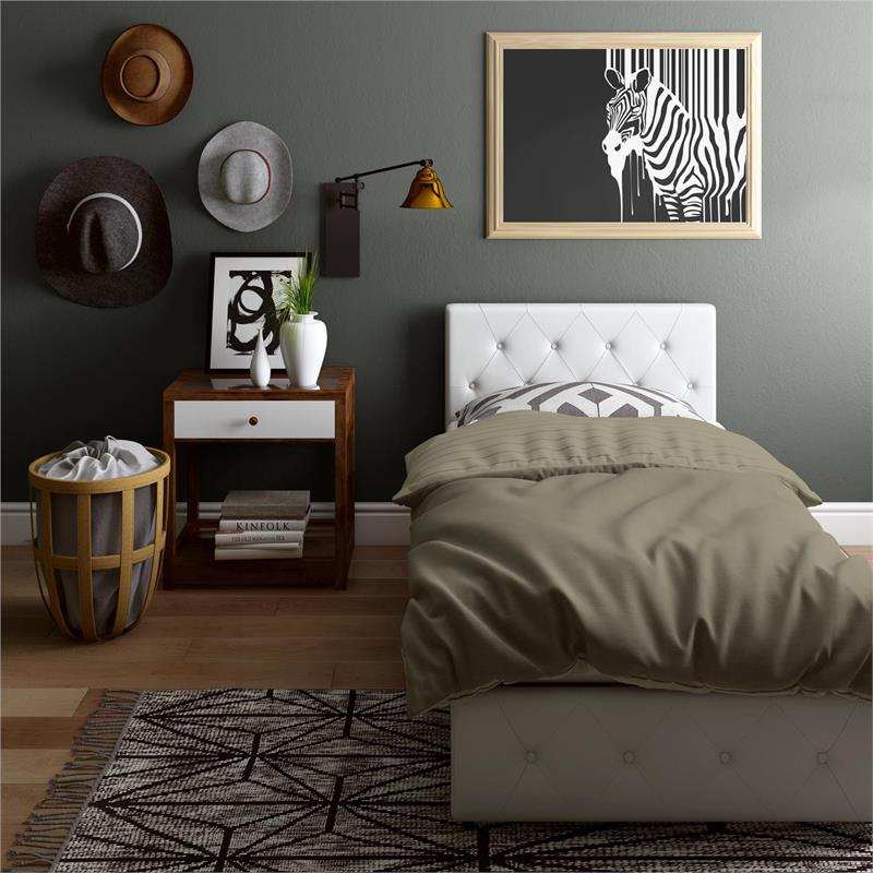 DHP Dean White Faux Leather Upholstered Twin Bed with Storage