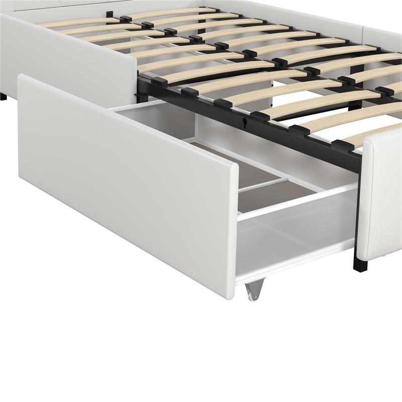 DHP Dean White Faux Leather Upholstered Twin Bed with Storage