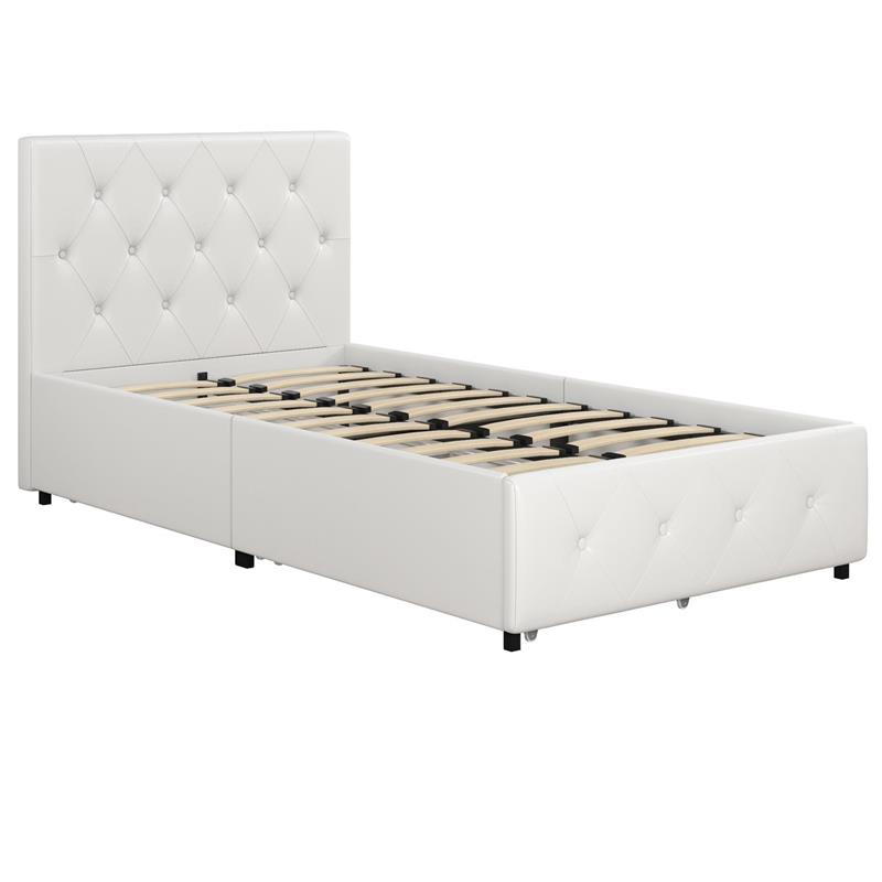 DHP Dean White Faux Leather Upholstered Twin Bed with Storage