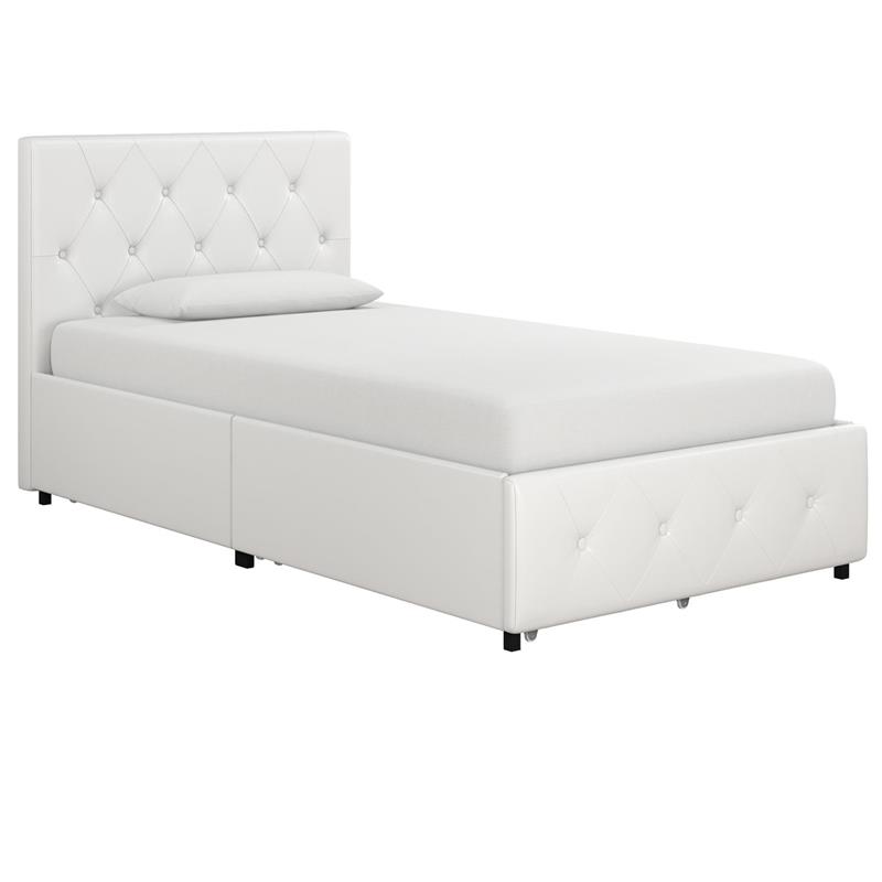 DHP Dean White Faux Leather Upholstered Twin Bed with Storage