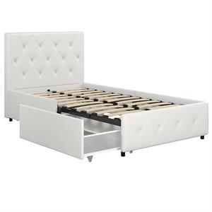 DHP Dean White Faux Leather Upholstered Twin Bed with Storage