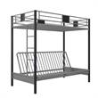 DHP Silver Screen Twin over Futon Metal Bunk Bed in Silver/Black