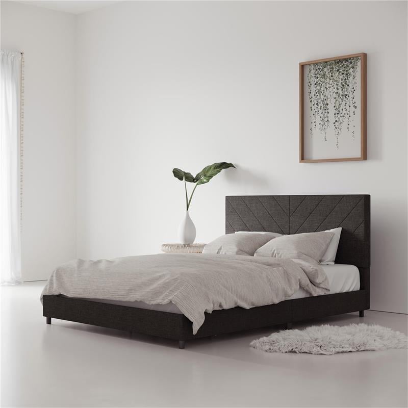 DHP Mathias Upholstered Bed with USB Dual Port Queen  in Gray Linen