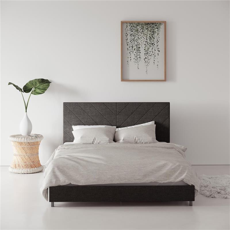 DHP Mathias Upholstered Bed with USB Dual Port Queen  in Gray Linen