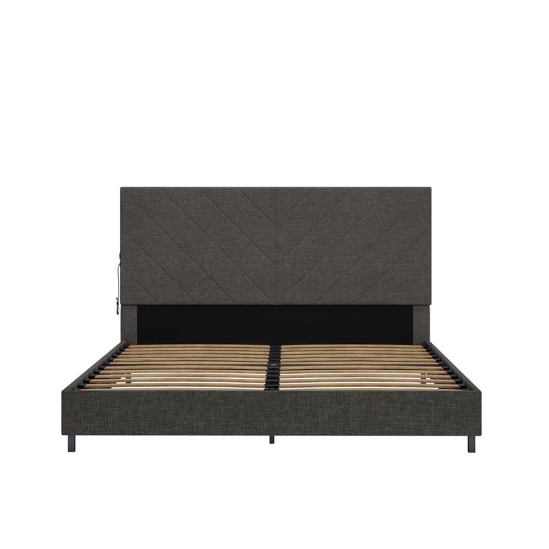 DHP Mathias Upholstered Bed with USB Dual Port Queen  in Gray Linen