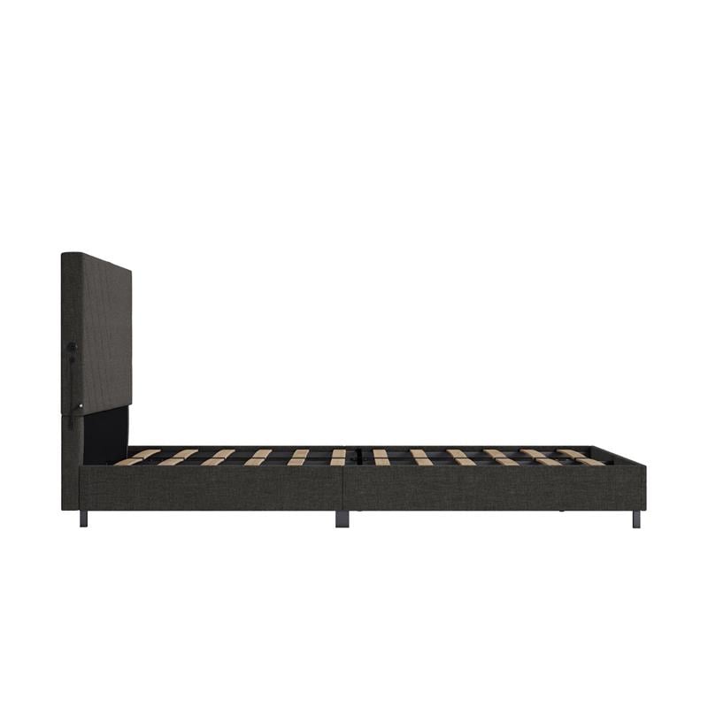 DHP Mathias Upholstered Bed with USB Dual Port Queen  in Gray Linen