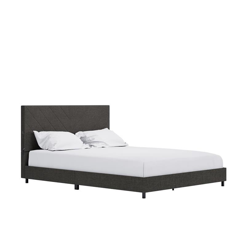 DHP Mathias Upholstered Bed with USB Dual Port Queen  in Gray Linen