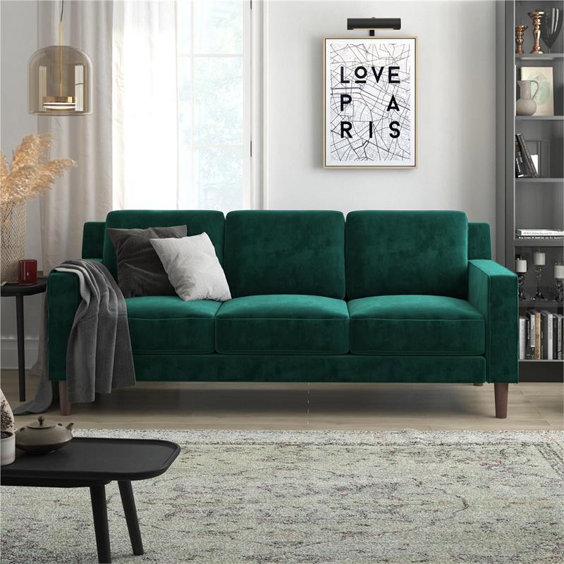 DHP Brynn 3 Seater Sofa in Green Velvet