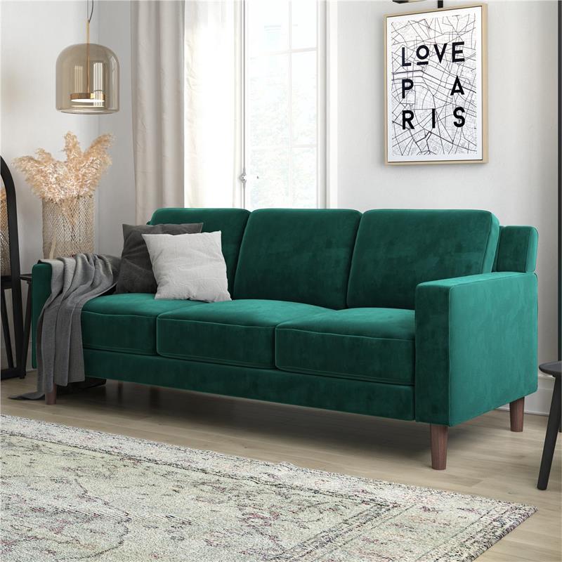 DHP Brynn 3 Seater Sofa in Green Velvet