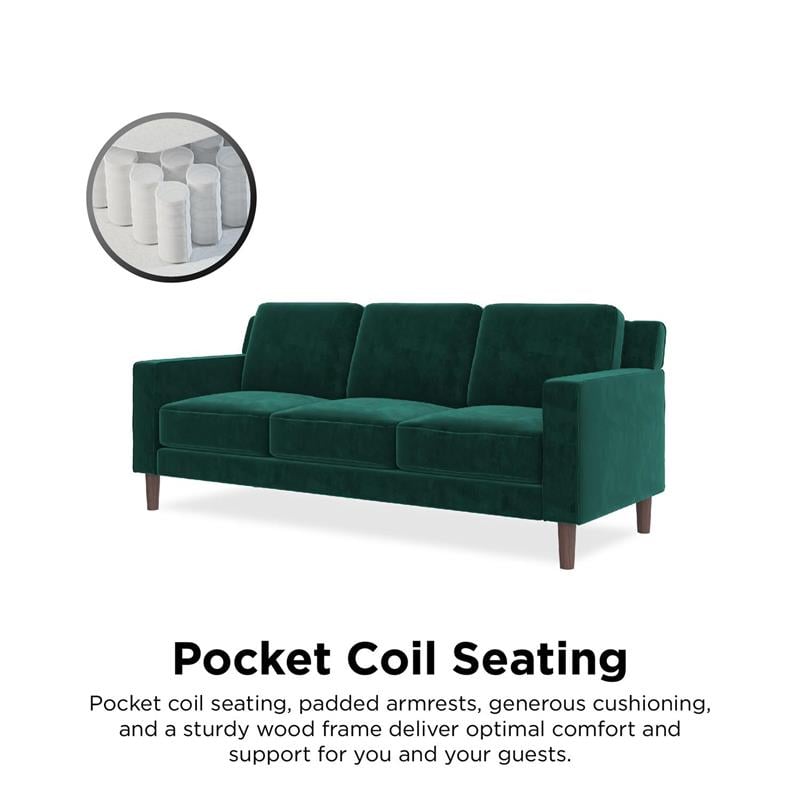 DHP Brynn 3 Seater Sofa in Green Velvet