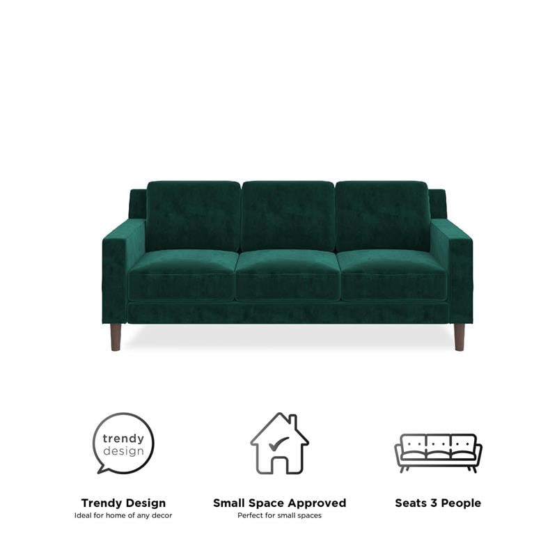 DHP Brynn 3 Seater Sofa in Green Velvet