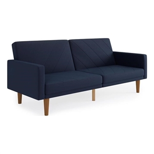 dhp mathias futon and sofa bed with usb port for charging devices in navy linen