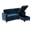 DHP Collin Sectional Sofa Bed with Storage Space Twin in Dark Blue Velvet