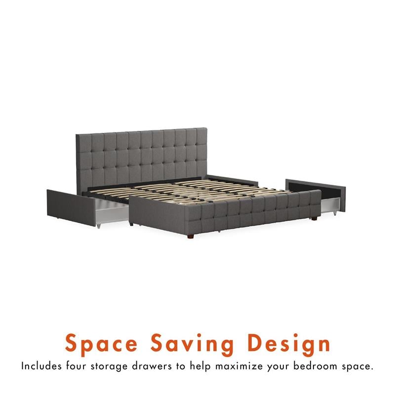 CosmoLiving by Cosmopolitan Elizabeth Upholstered Bed King in Light Grey Linen