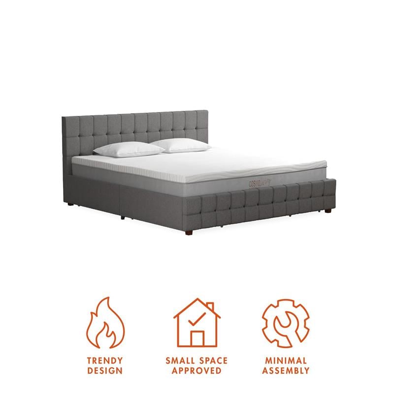 CosmoLiving by Cosmopolitan Elizabeth Upholstered Bed King in Light Grey Linen