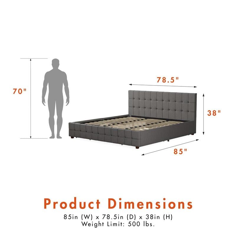 CosmoLiving by Cosmopolitan Elizabeth Upholstered Bed King in Light Grey Linen