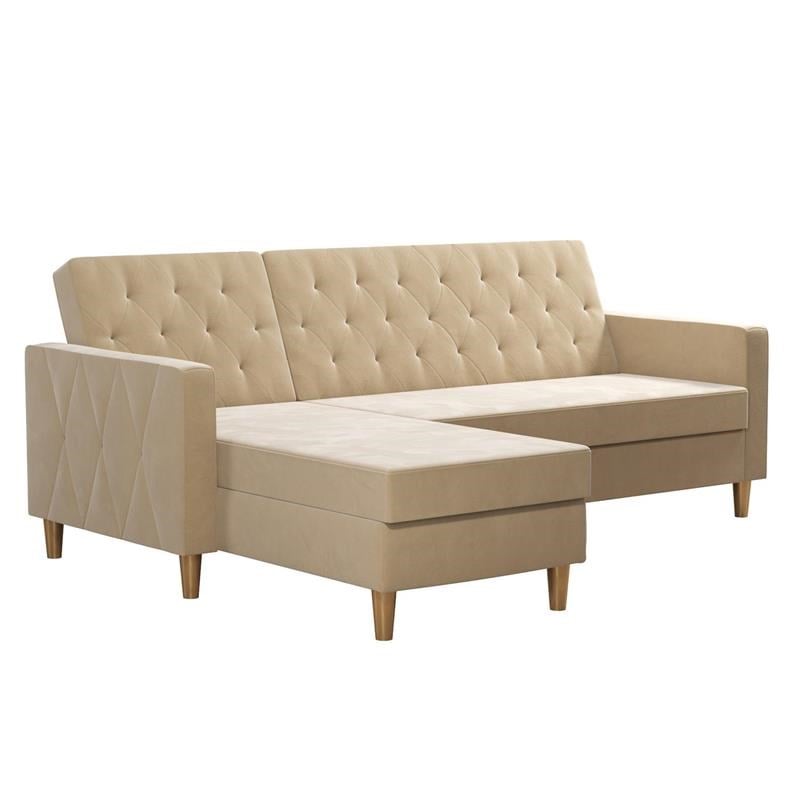 CosmoLiving by Cosmopolitan Liberty Reversible Sectional/Futon in Ivory Velvet