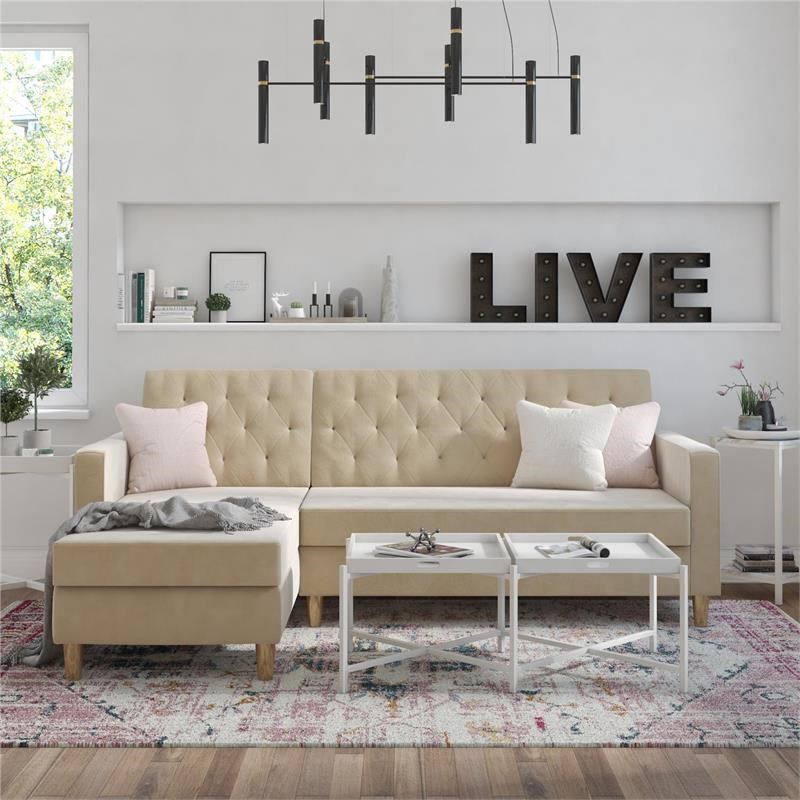 CosmoLiving by Cosmopolitan Liberty Reversible Sectional/Futon in Ivory Velvet