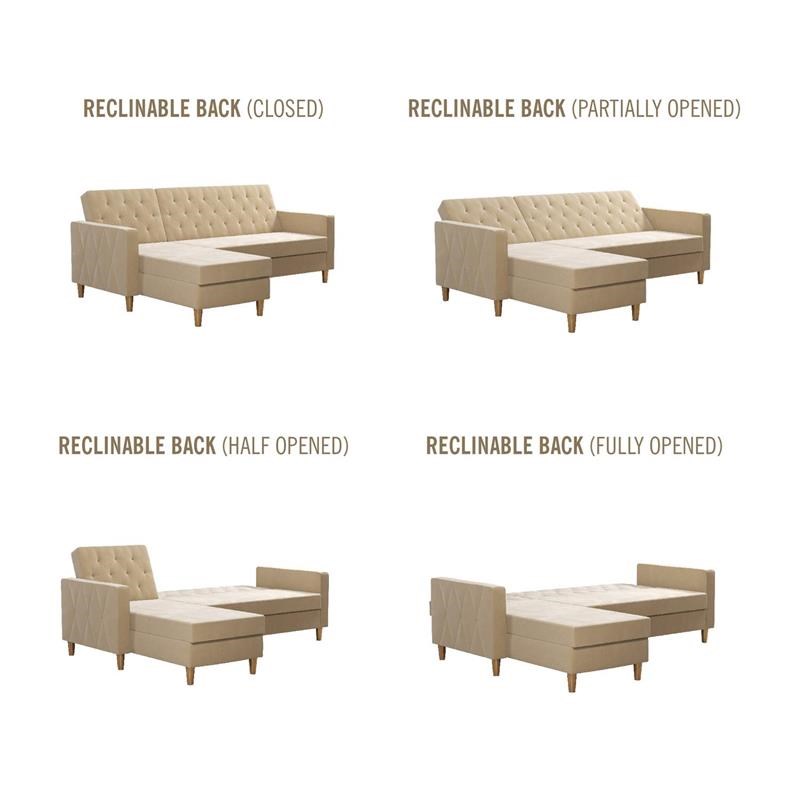 CosmoLiving by Cosmopolitan Liberty Reversible Sectional/Futon in Ivory Velvet