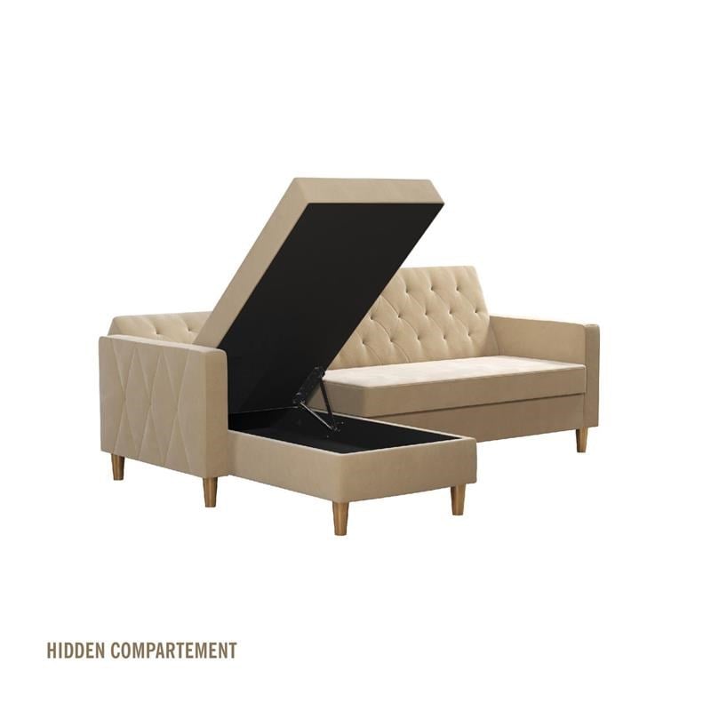CosmoLiving by Cosmopolitan Liberty Reversible Sectional/Futon in Ivory Velvet