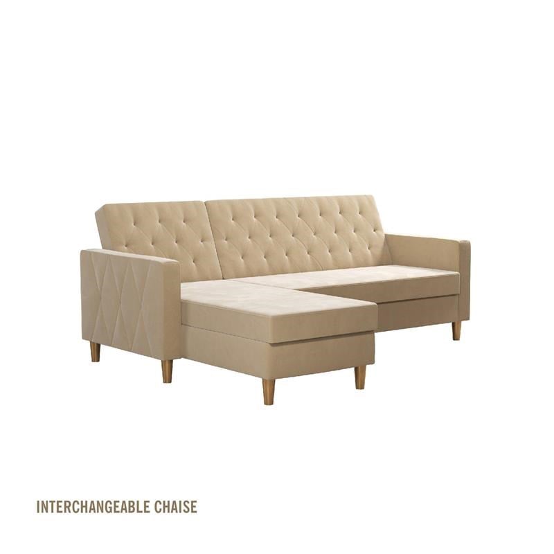 CosmoLiving by Cosmopolitan Liberty Reversible Sectional/Futon in Ivory Velvet
