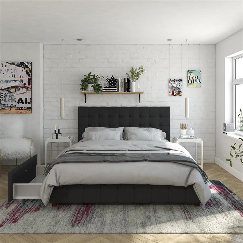 CosmoLiving by Cosmopolitan Elizabeth Upholstered Bed Queen in Black Velvet