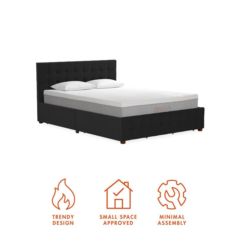CosmoLiving by Cosmopolitan Elizabeth Upholstered Bed Queen in Black Velvet