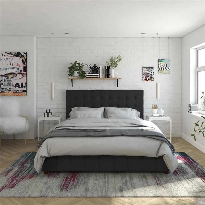 CosmoLiving by Cosmopolitan Elizabeth Upholstered Bed Queen in Black Velvet