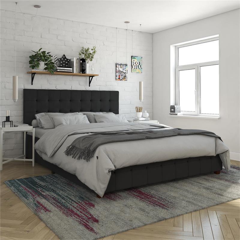 CosmoLiving by Cosmopolitan Elizabeth Upholstered Bed Queen in Black Velvet