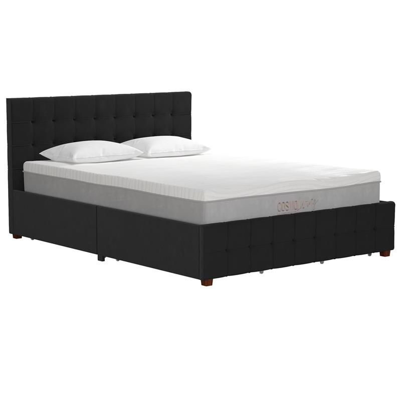 CosmoLiving by Cosmopolitan Elizabeth Upholstered Bed Queen in Black Velvet