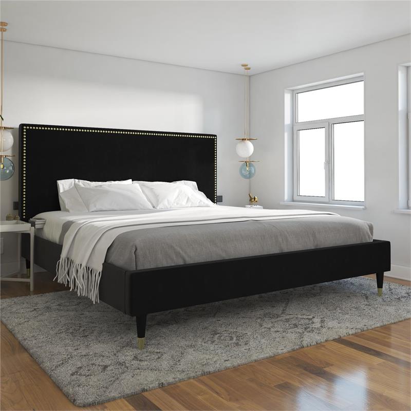 CosmoLiving by Cosmopolitan Audrey Upholstered Bed King in Black Velvet