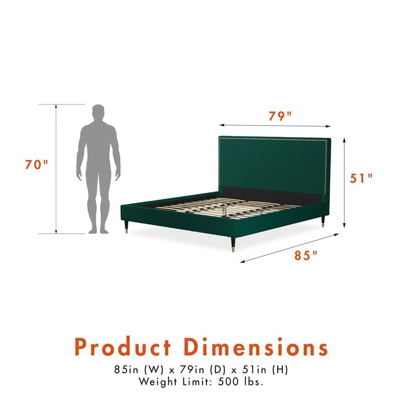 CosmoLiving by Cosmopolitan Audrey Upholstered Bed King in Emerald Green Velvet