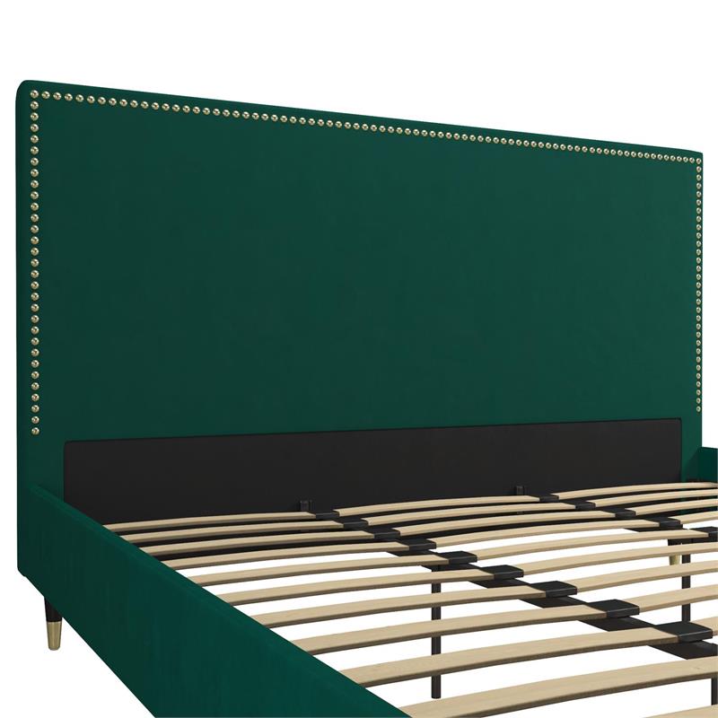 CosmoLiving by Cosmopolitan Audrey Upholstered Bed King in Emerald Green Velvet Cymax Business