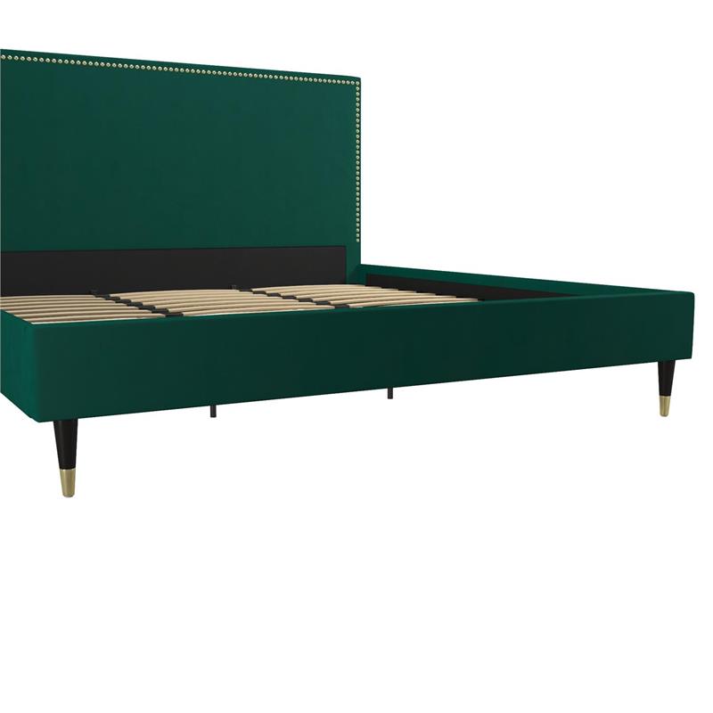 CosmoLiving by Cosmopolitan Audrey Upholstered Bed King in Emerald Green Velvet Cymax Business