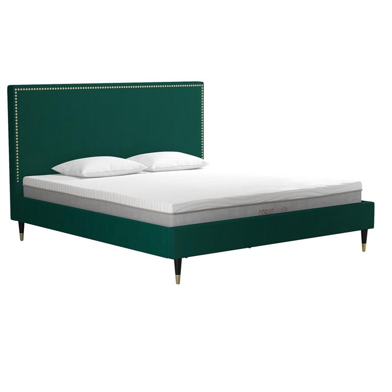 CosmoLiving by Cosmopolitan Audrey Upholstered Bed King in Emerald Green Velvet