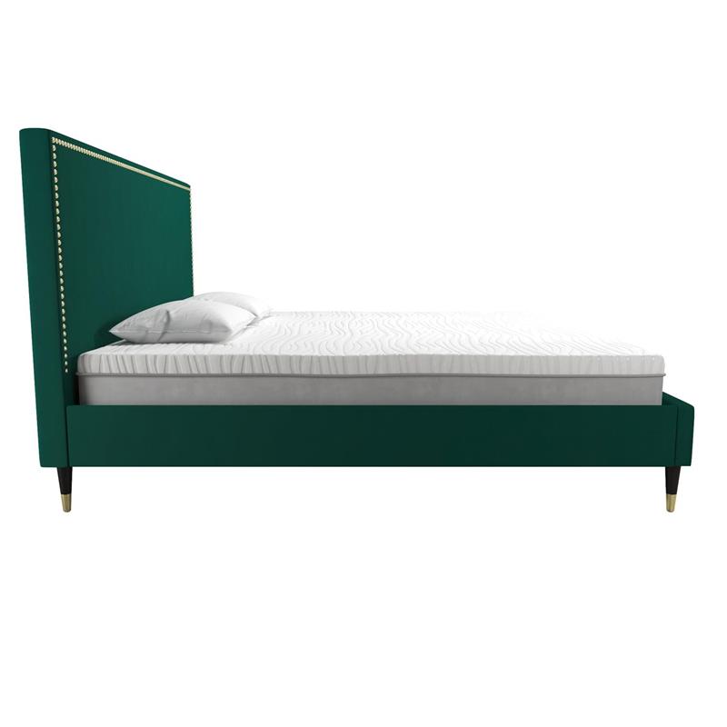 CosmoLiving by Cosmopolitan Audrey Upholstered Bed King in Emerald Green Velvet