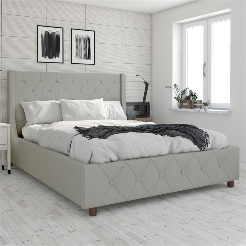 CosmoLiving by Cosmopolitan Mercer Upholstered Bed in Light Grey Linen in Queen