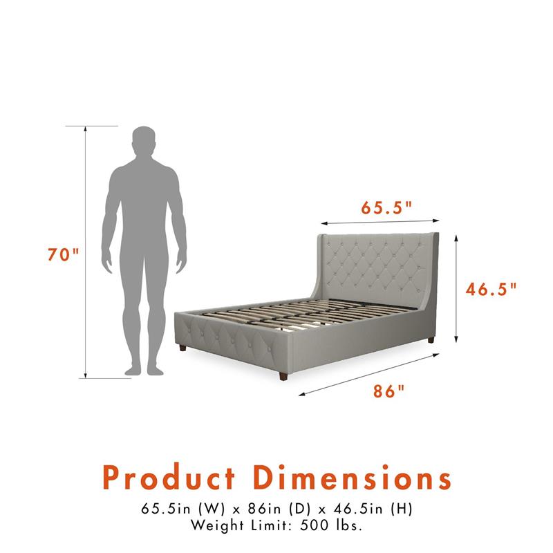 CosmoLiving by Cosmopolitan Mercer Upholstered Bed in Light Grey Linen in Queen