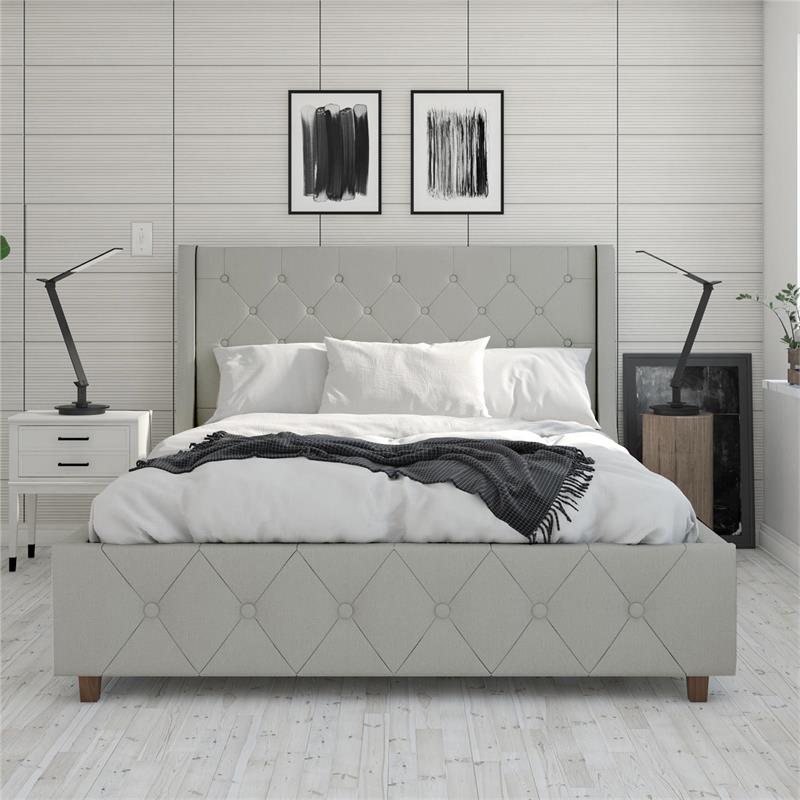CosmoLiving by Cosmopolitan Mercer Upholstered Bed in Light Grey Linen in Queen
